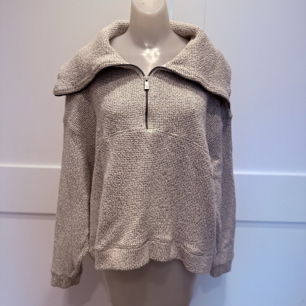 Sweaty Betty Women's Restful Boucle Quarter Zip Sweatshirt Size 8 Gray Cropped